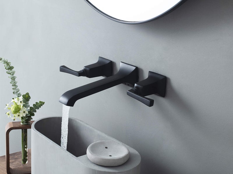 SITGES Bathroom Wall Faucet, Heavy Duty, Brass Constructed Wall Mount Faucet with Metal Lever Handles, Rough in Valve Included (Matte Black) - Image 2